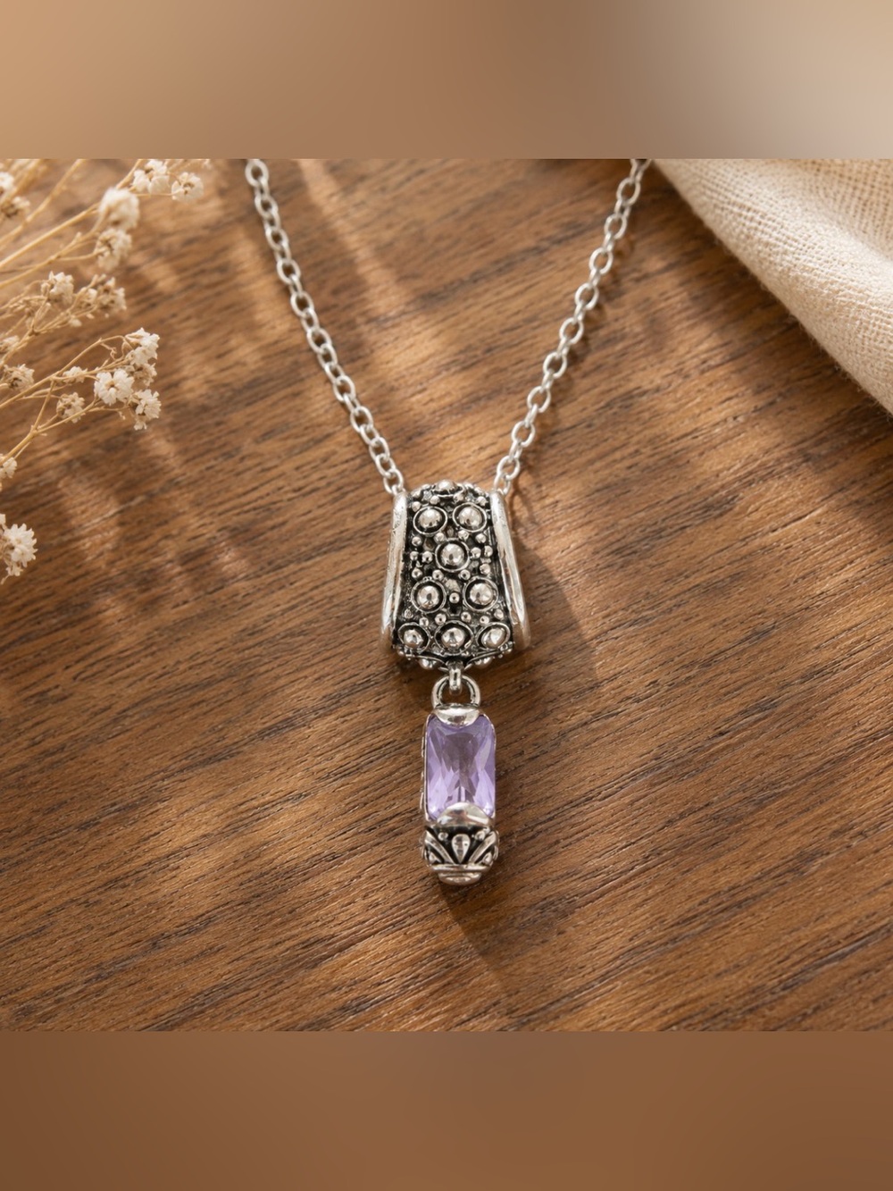 Purple Stone Bali-Style Dotted Barrel Pendant